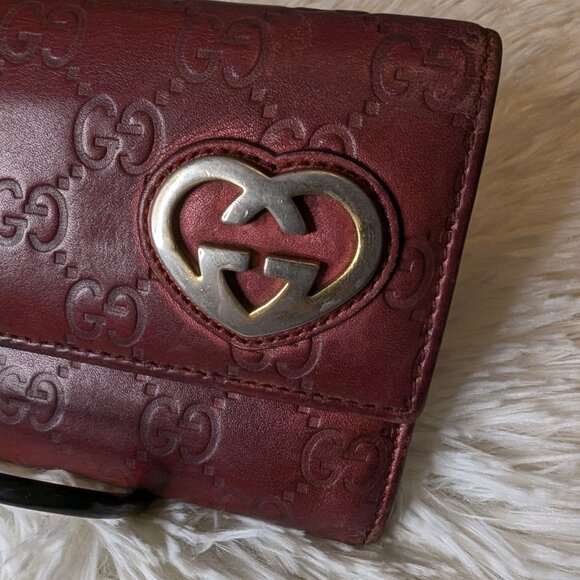 Gucci, Guccissima Leather Long Wallet with Interlocking Heart Logo, Dark Red - Picture 4 of 14